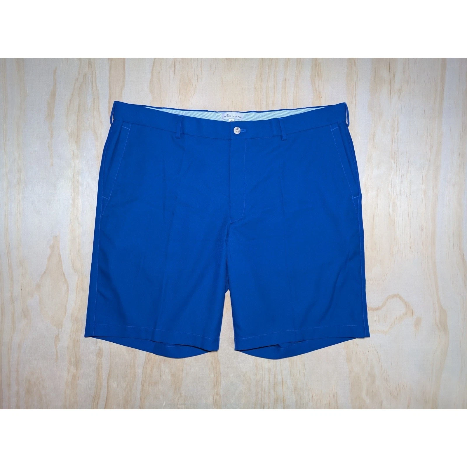 Peter Millar Men's 40 Blue Performance Golf Shorts Solid Flat Front Lightweight