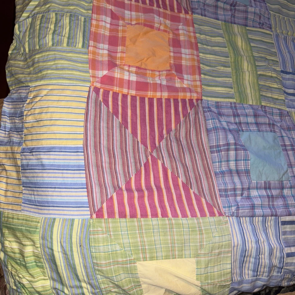Preppy Madras Pink, Blue, Stripe, Plaid Patchwork Quilt 69x88 twin Bedding Y2K - Image 4 of 4