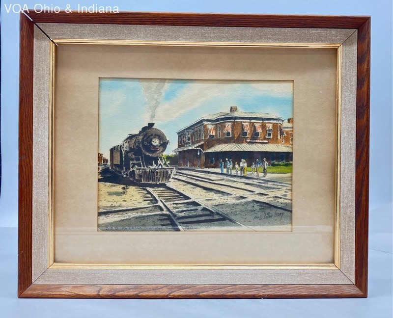 Allan Gray B&O Railroad Station Chillicothe Print 13x16 Signed Vintage Framed
