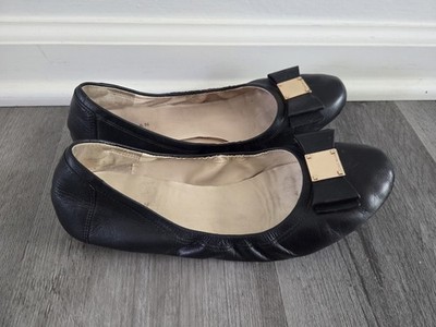 Cole Haan Tali Black Leather Ballet Ballerina Flat Shoes Bow Slip-on Comfort - 8