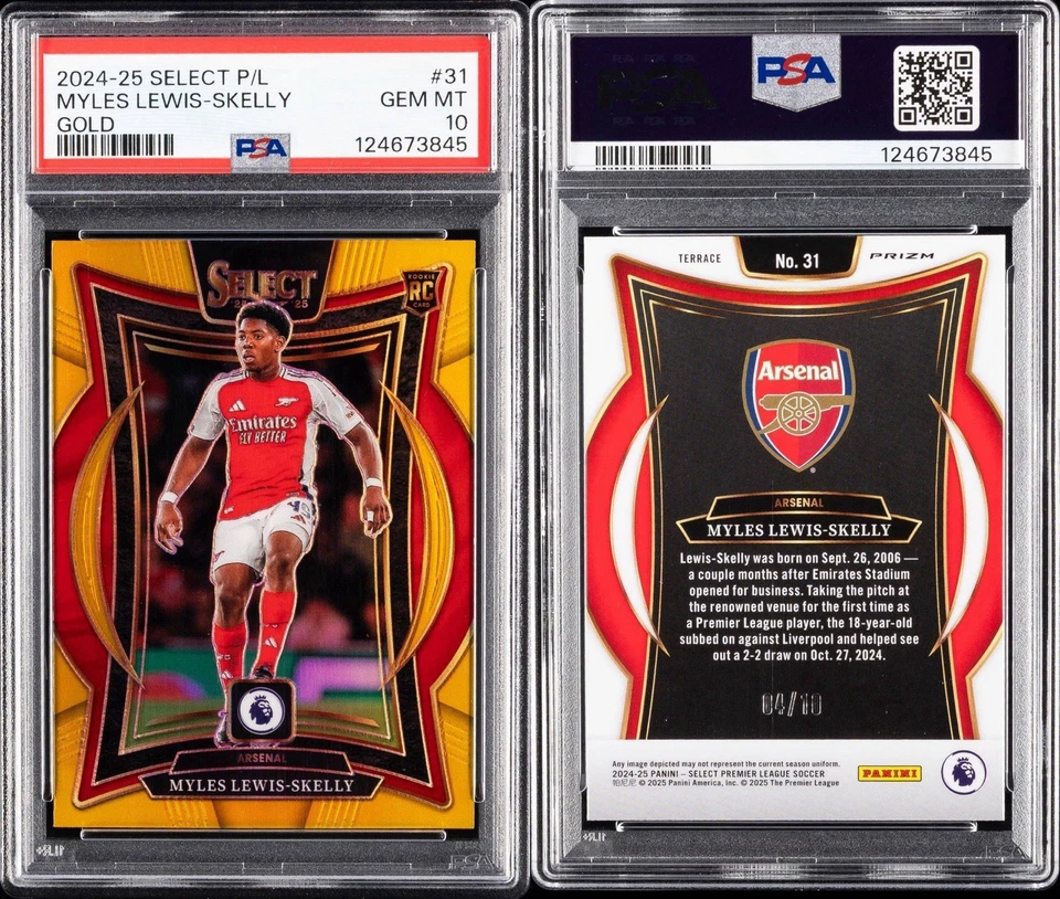 Panini Select EPL 2024-25 - Myles Lewis-Skelly Gold Prizm/10 PSA 10 Pop 1 Foto 3 de 3