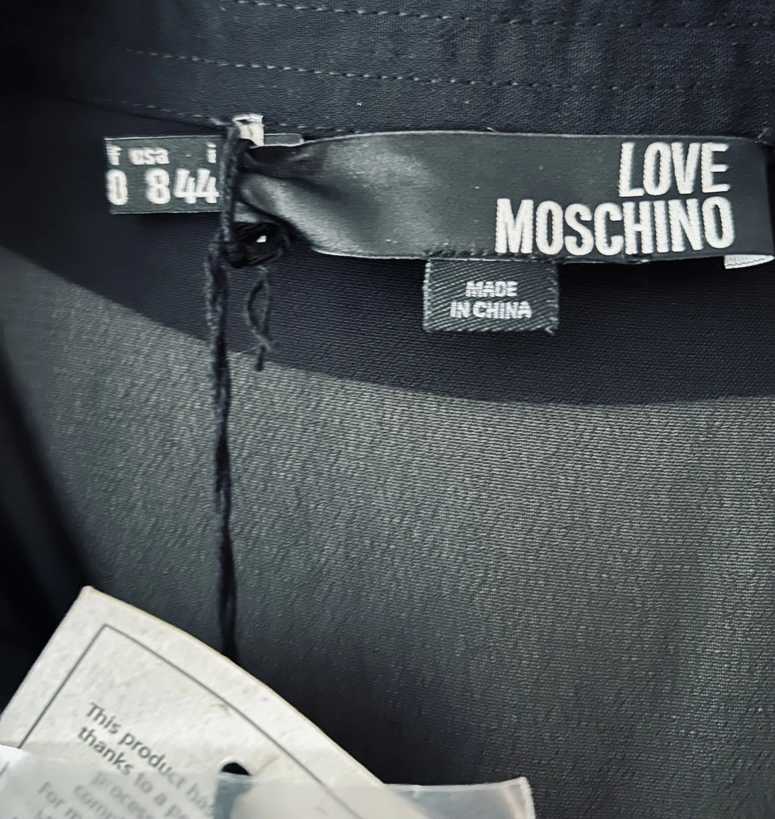 Abito da sera cocktail Moschino nero in seta taglia 8 44 lunghezza ginocchio nuovo con etichette