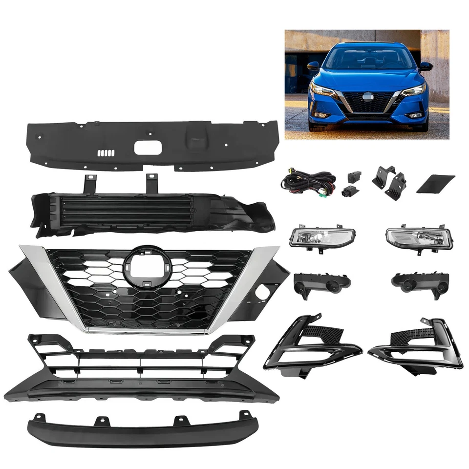 For Nissan Sentra 2020-2022 Grilles Radiator Shutter Brackets Fog Lights Bezels - Image 2 of 4