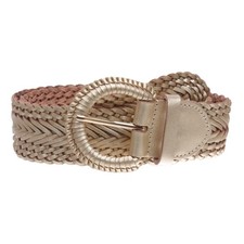 Women's 2" Wide Braided Woven Round Leather Belt, Gold M/L - 36"