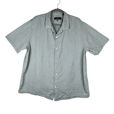 RAG & BONE Short Sleeve Green Stripe Mens Shirt Size XXL Button Up 100% Cotton