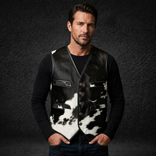Men's Real Cowhide Leather Vest Western Cowboy Waistcoat Hair-On Pony Skin