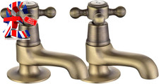 Basin Pillar Taps Pair Antique Brushed Bronze Twin Bathroom Sink Mixer Taps Cros