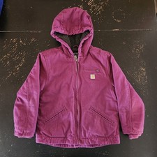 CARHARTT Girls' Sierra Sherpa-Lined Duck Canvas Hooded Jacket Plum Size XS 6 
