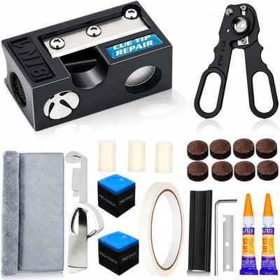 Pool Cue Tips Replacement Kit, 13mm Pool Cue Tip Repair Tool Kit, Billiards C...