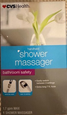 CVS Health Handheld Shower Massager 3 Settings Mylar Hose Chrome Rotator