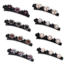 Braided Hair Clips for Women Sparkling Crystal Stone Pearl Barrette 8PCS Rh...