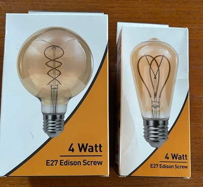 2 x E27 Edison Screw 4 Watt Warm Light 2200K LED Filament Bulb Energy A+ / NEU