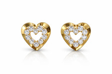 14k Solid Yellow or White Gold Heart Shape CZ Stud Earrings