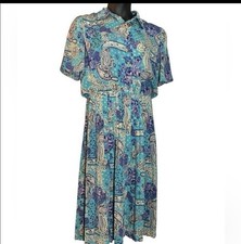 Vintage Paisley Dress 90s Teal Lady Carol FLAWS Momcore Blouson Colorful Print