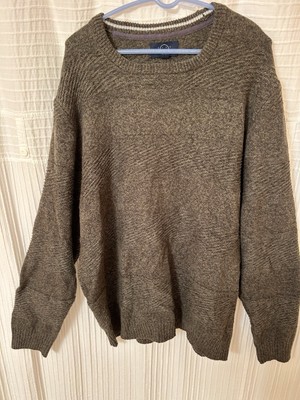 Even Tide Shaun Mixed Rope Yarn Stripe Crewneck Sweater - Olive - XXL