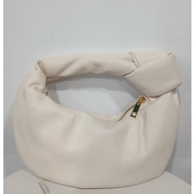 Melie Bianco Cream Faux Leather Alexandra Knot Shoulder Bag Hobo Zipper
