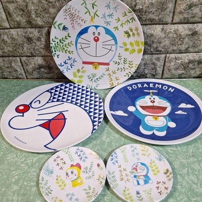 Doraemon Plate Set of 5 Microwave Safe Character Dinnerware Used
