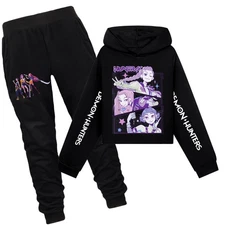 Kids Girl KPop Demon Hunters Cartoon Graphics Casual Sport Sweatsuits Hoodie Set