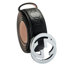 Gucci Guccissima Print Black Leather Double Silver G Buckle Belt US 32 IT 80
