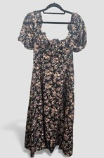 Ladies Floral Long Dress Black Side Split S (8/10)