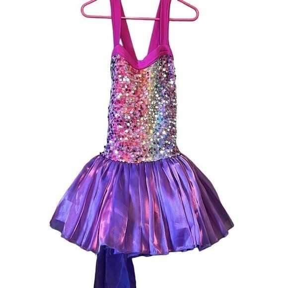 Kids Rainbow Sequin Performance Dance Costume Dre… - image 1