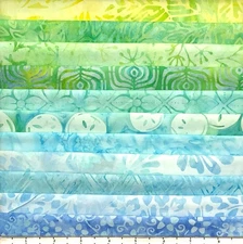 Lot 11 Fat Quarters Medium Light Cool Batik Lunn Fabric FQ Pack Cotton Handmade