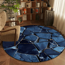 100cm 100cmLarge Round Blue Marble Pattern Mat - Navy Blue  Black Luxury Mat, N