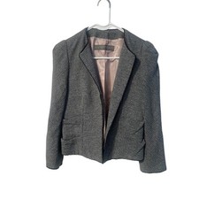 Zara Basic Blazer Tweed Career Jacket Black Trim Pockets Size M
