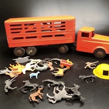 Wyandotte 11" Red Semi Truck Trailer 1950s Pressed Steel Lot+Horses+Wagon 🚚