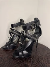 GIUSEPPE ZANOTTI Coline Jeti Leather Buckle High Heels Shoes 8 US 38.5 EU