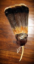 TURKEY TAIL NATIVE AMERICAN SMUDGE FEATHER FAN 17" ANTLER