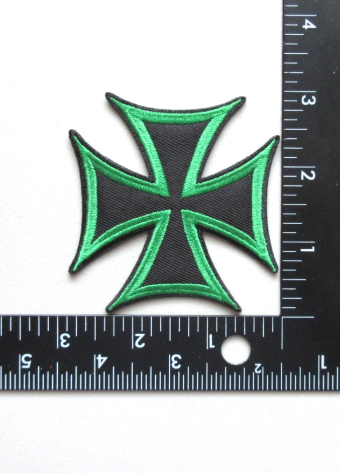 🔥Green & Black Maltese Cross Iron Cross Bikers Vest Embroidered Iron On Patch