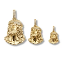 MOISSANITE Jesus Piece Pendant Real Solid 925 Sterling Silver 14K Gold Plated