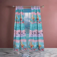 Wini 4 Piece Window Curtain Panel Set, Mermaid Design, Pink,