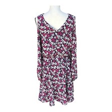 Banana Republic  4 Navy Blue Pink Dress Cold Shoulder long sleeve Flare Career