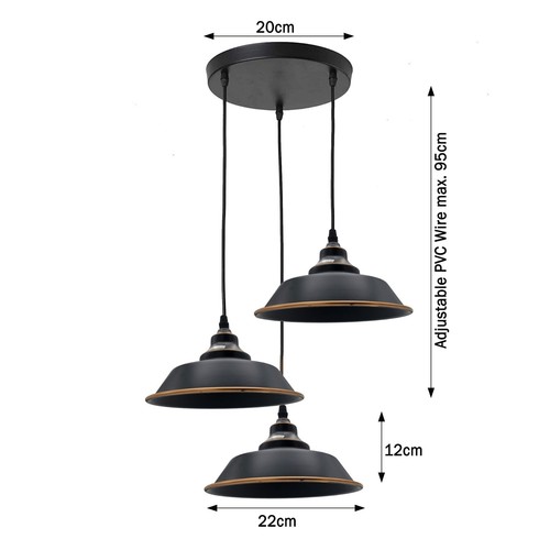 Vintage 3-Wege E27 Pendelleuchte - Industrie Deckenlampe für Küche, Bar UK - Bild 2 von 15