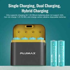 PUJIMAX 8 PCS 3400mWh Rechargeable Lithium 1.5V AA Batteries with Fast Charger