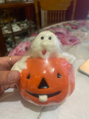 VINTAGE HALLOWEEN PUMPKIN GHOST CANDLE NEVER LIT WITH WRAPPIN
