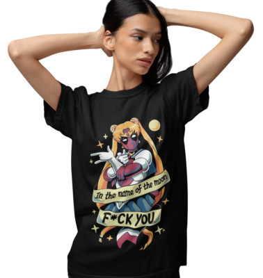 Lustiger Deadpool Sailor Moon Fuck You Parodie FCK Damen T-Shirt S-XXXL Oversize