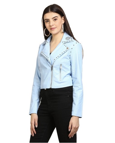 Faux Leather Motorcycle Leather Sky Blue Leather Jacket Forever