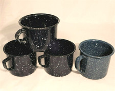 Vintage Enamelware Cups Mugs Blue with White Speckles Set of 4
