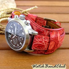 20mm Aligator Bund Band Genuine Leather Crocodil Wrist Watch Strap Cuff Bracelet