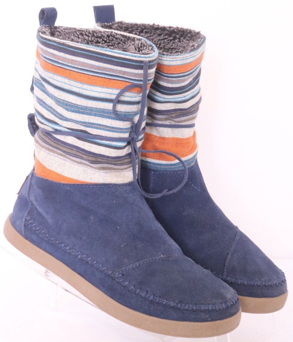Toms 300614 Nepal Blue Faux Fur Lined Pull-On Moccasin Boots Shoes