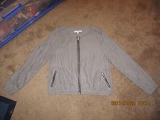 Nwot 'fever' Women's Large Collarless Lightweight Zip-up Jacket Gray