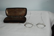 Antique EYE GLASSES Round Silver Frames And Case