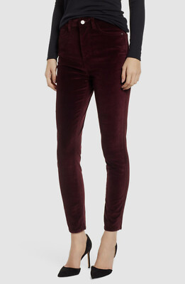 $219 DL1961 Women's Red Stretch Velvet Jeans High Rise Skinny Leg