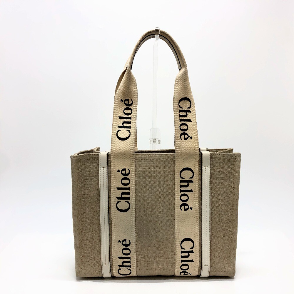 Chloe logo Woody Medium Hand Bag Tote Bag Canvas Beige | eBay