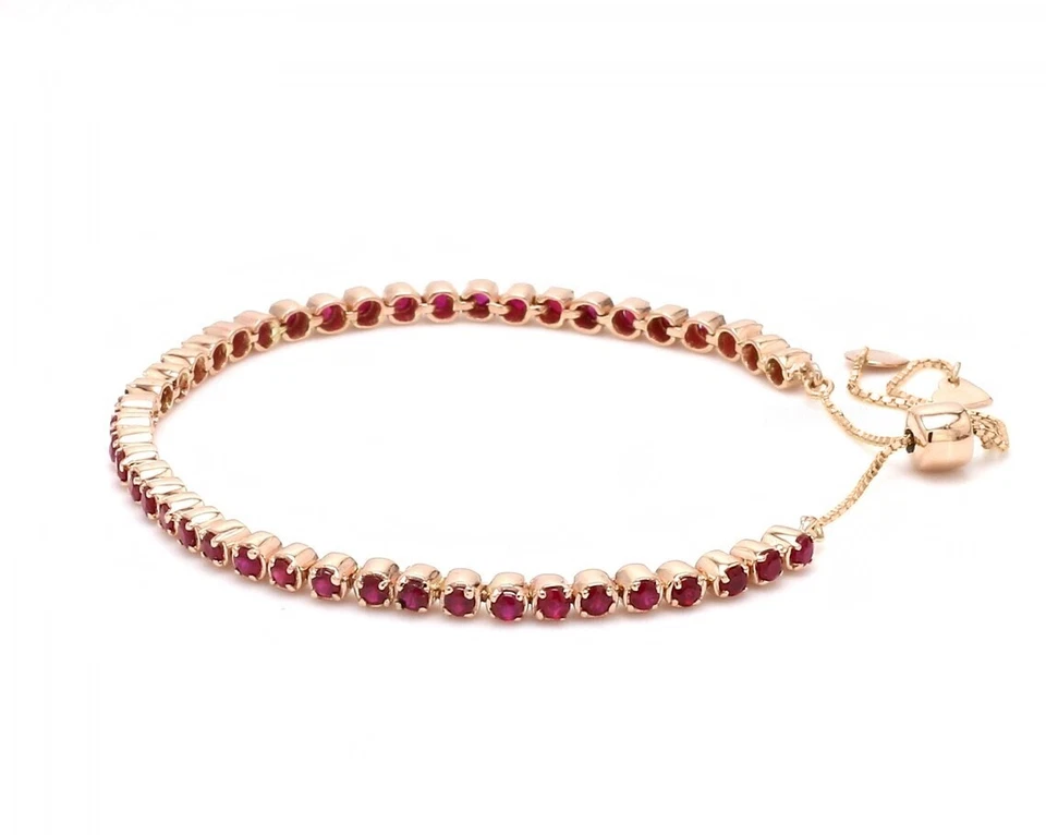6 CT Ruby Round Lab-Created Adjustable Bolo Tennis Bracelet 14K Rose Gold Plated - Image 3 of 4