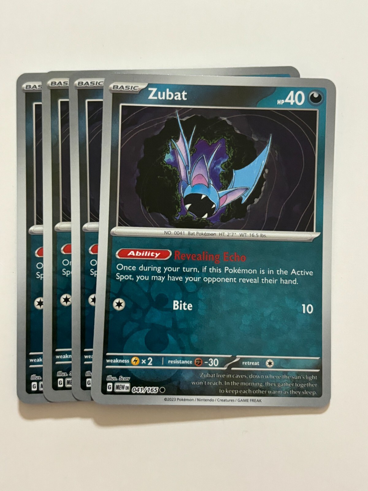 Pokemon Card 151 Reverse Holographic 4x Playset Zubat 041/165 Near Mint
