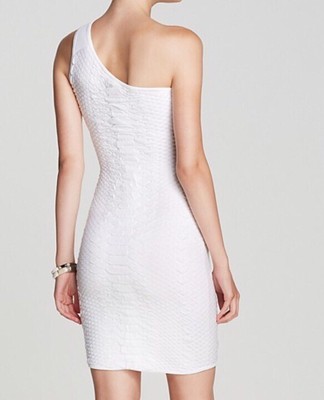 one shoulder snakeskin dress
